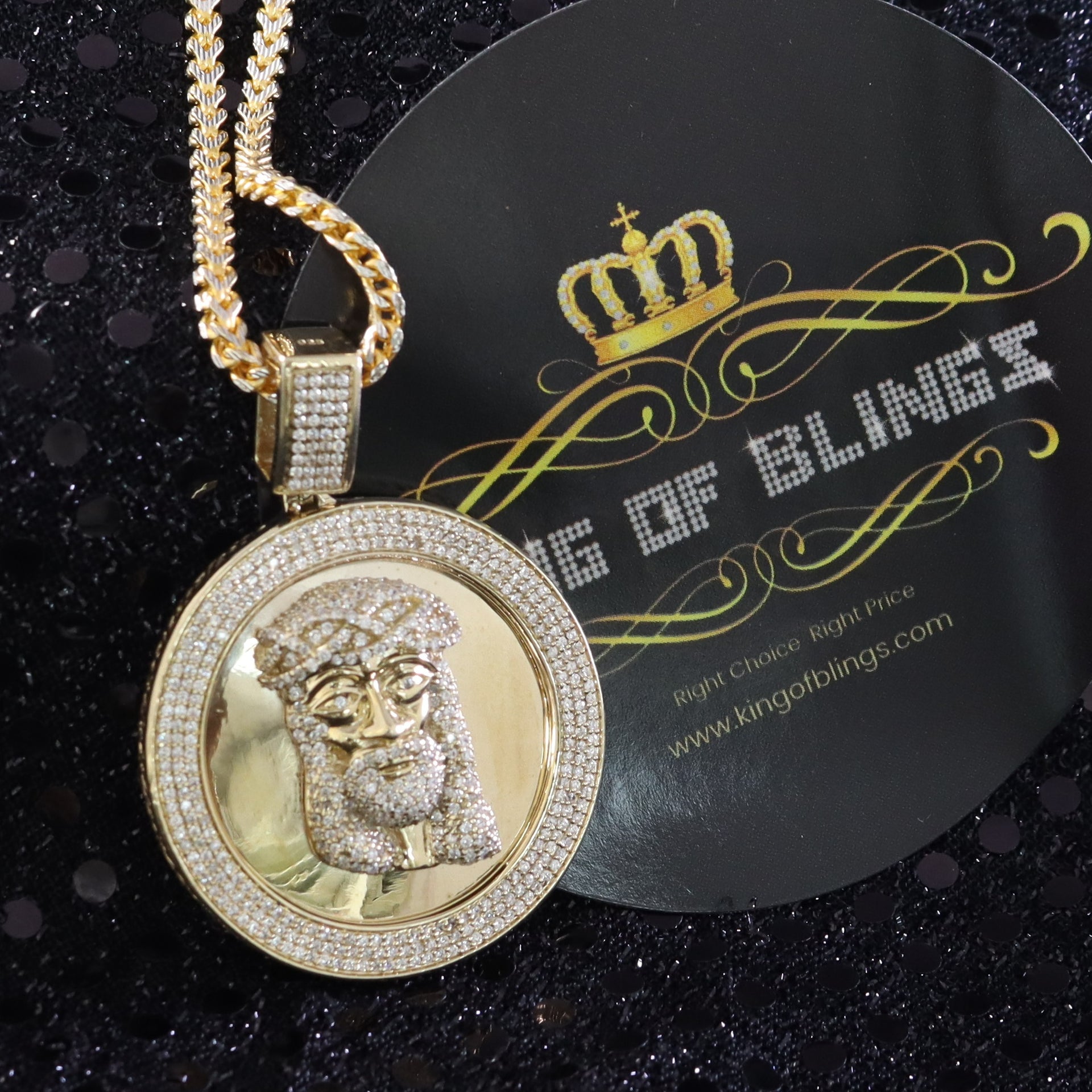 King of Bling Yellow 925 Silver Jesus Face Pendant with 5.97ct Cubic Zirconia KING OF BLINGS