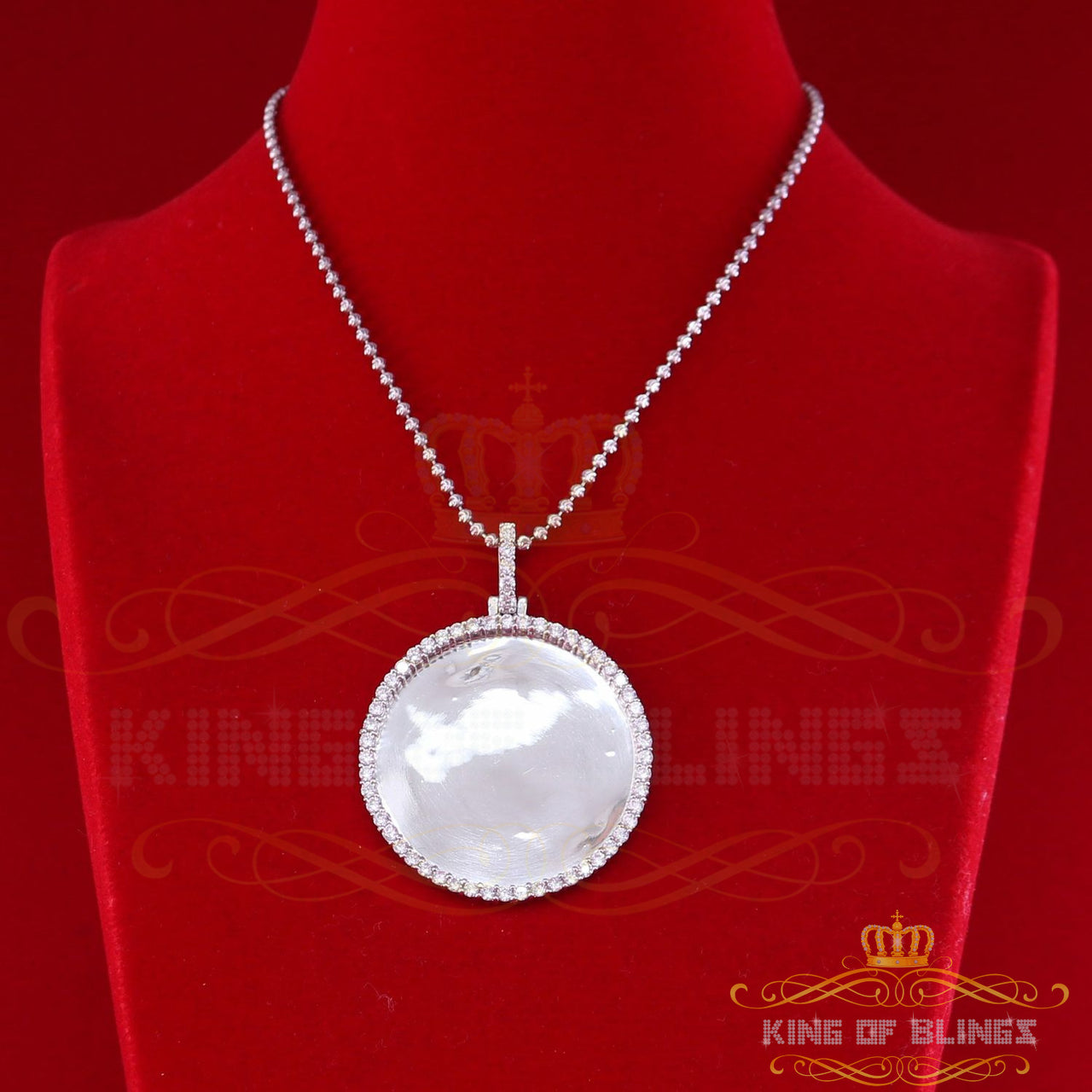 King of Bling's White Special 925 Sterling Silver Round Shape Pendant with 3.42ct Cubic Zirconia