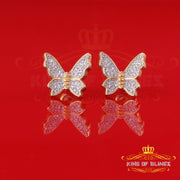 King of Bling's Butterfly Stud Earrings Yellow 925 Sterling Silver Women's 0.50ct Cubic Zirconia KING OF BLINGS