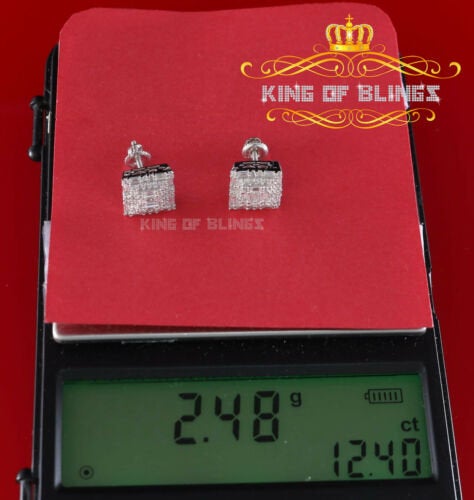 King of Blings- White 925 Sterling Silver 0.72ct Cubic Zirconia Hip Hop Women's Square Earrings KING OF BLINGS