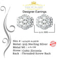 King of Blings- Aretes Para Hombre 925 White Silver 1.74ct Cubic Zirconia Flower Women's Earring KING OF BLINGS