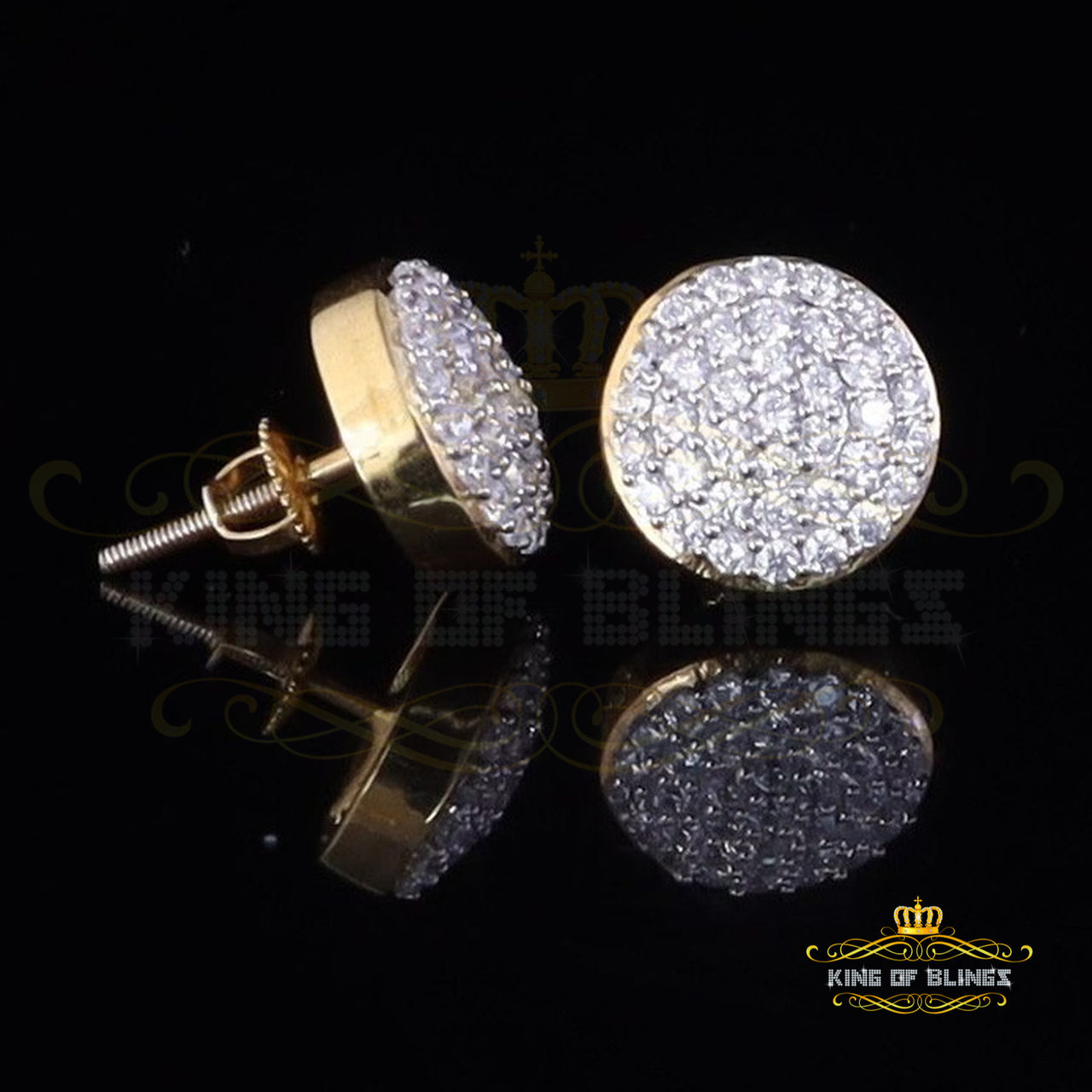 King of Bling's Aretes Para Hombre 925 Yellow Silver 1.48ct Cubic Zirconia Round Women's Earring KING OF BLINGS