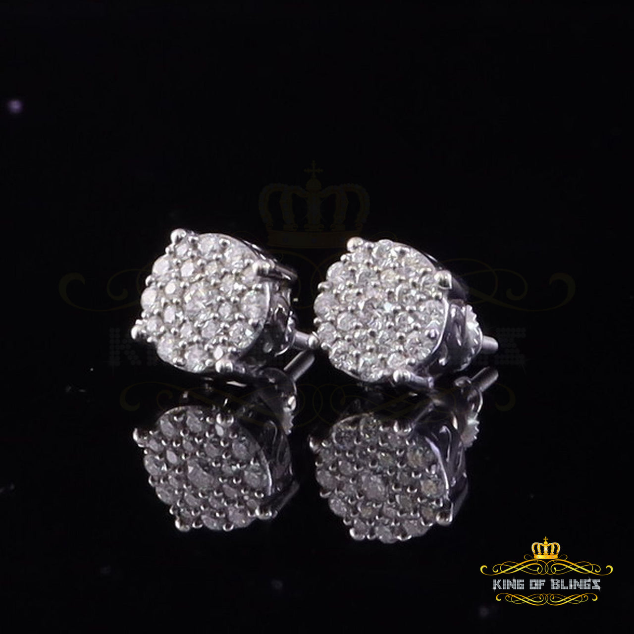 King of Bling's 0.50ct Cluster Earrings For Mens & Womens Moissanite 925 Sterling Silver White