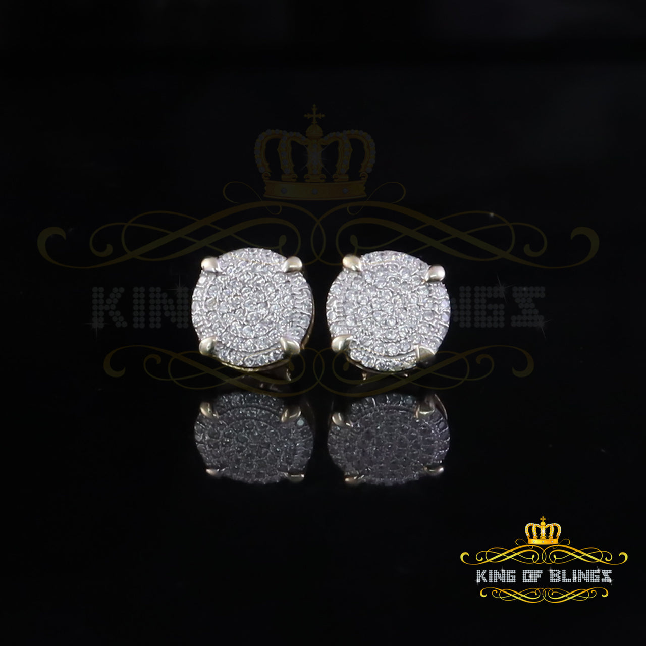 King of Bling's Aretes Para Hombre 925 Yellow Silver 1.06ct Cubic Zirconia Round Mens Earrings