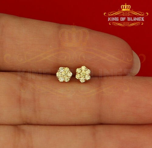 King of Bling's 925 Yellow Silver 0.18ct Cubic Zirconia Women's & Men's Hip Hop Floral Earrings