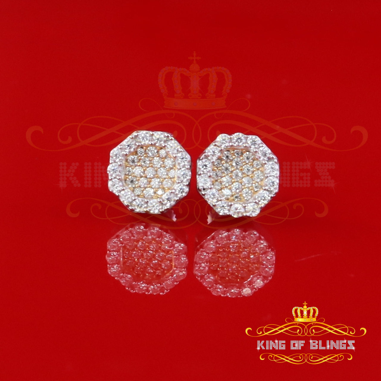 King  of Bling's 925 Yellow Silver 0.66ct VVS 'D' Moissanite Octagon Stud Earring Men's/Womens King of Blings