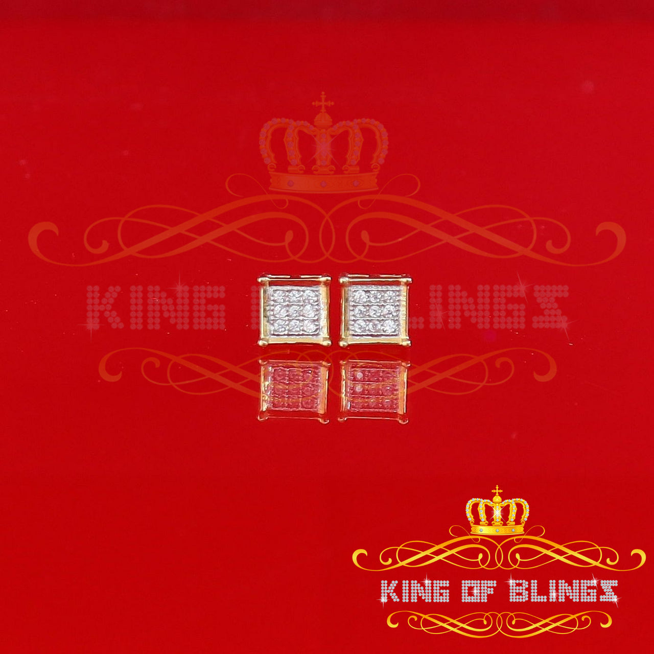 King of Bling's Yellow 925 Silver 0.14ct Men's & Women's Elegant Cubic Zirconia Square Earrings