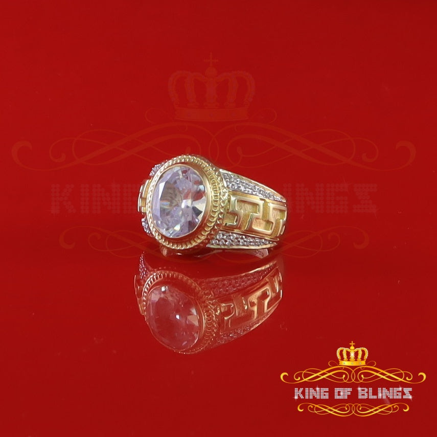 King Of Bling's 8.10ct Yellow 925 Silver Oval Cubic Zirconia Men's Ring Adjustable 9.5 to 11.5