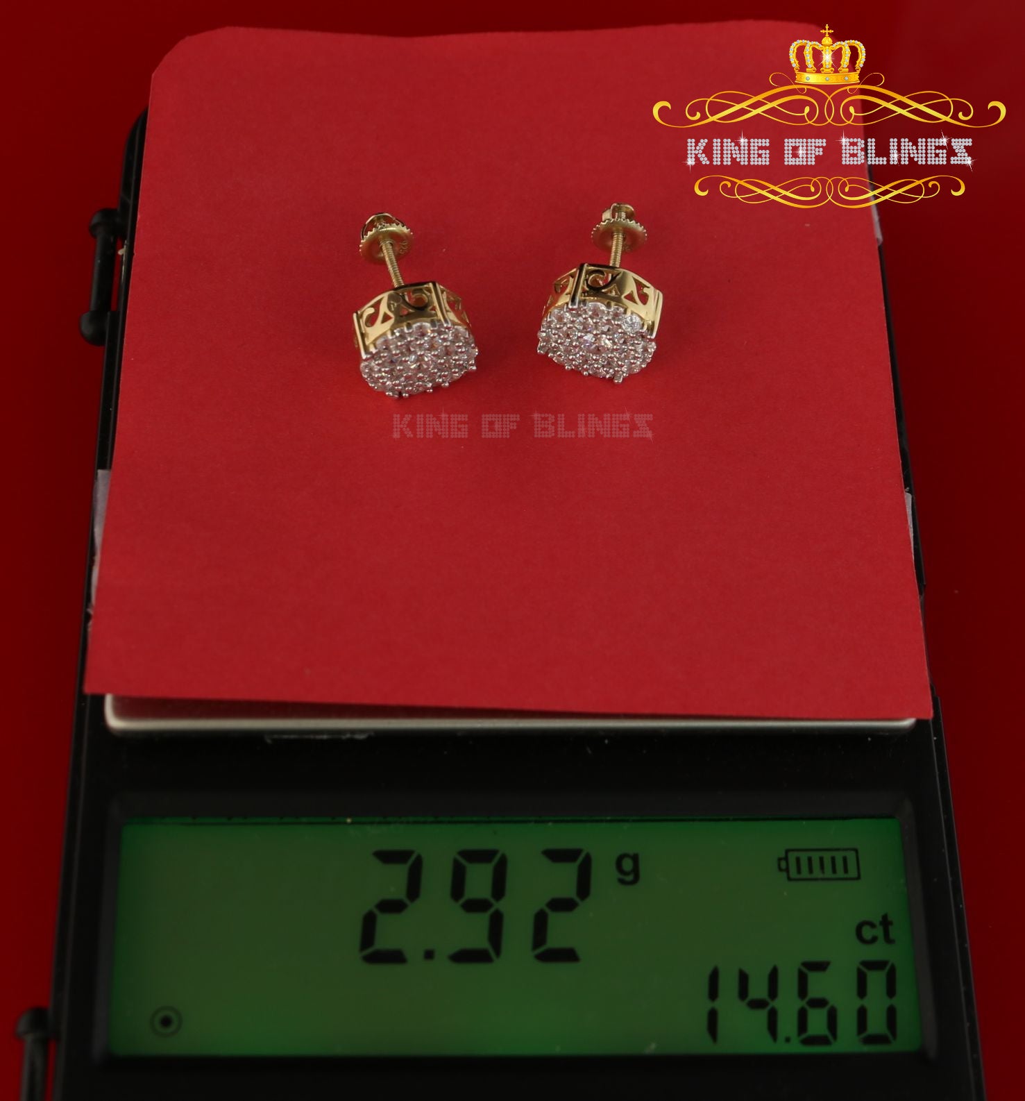 King of Bling's Aretes Para Hombre 925 Yellow Silver 1.20ct Cubic Zirconia Round Women's Earrings KING OF BLINGS