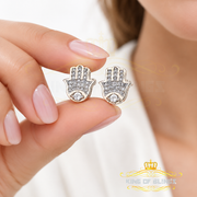 King Of Bling's Stud 925 White Sterling Silver 0.15ct Diamond Women's & Men's Hamsha Earrings KING OF BLINGS