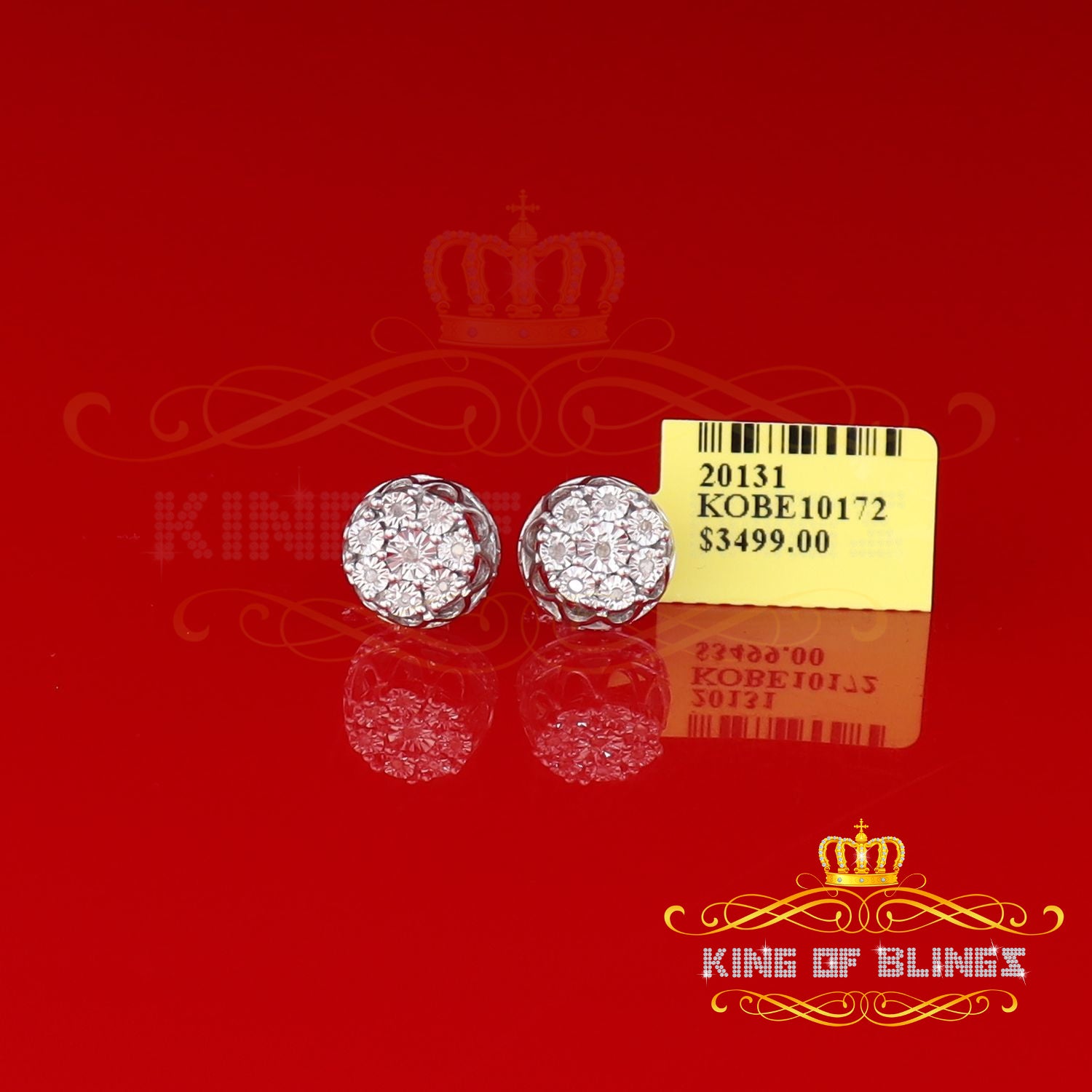 King Of Bling's 925 Sterling Silver White 0.07ct Diamond For Men's & Women's Floral Earrings KING OF BLINGS