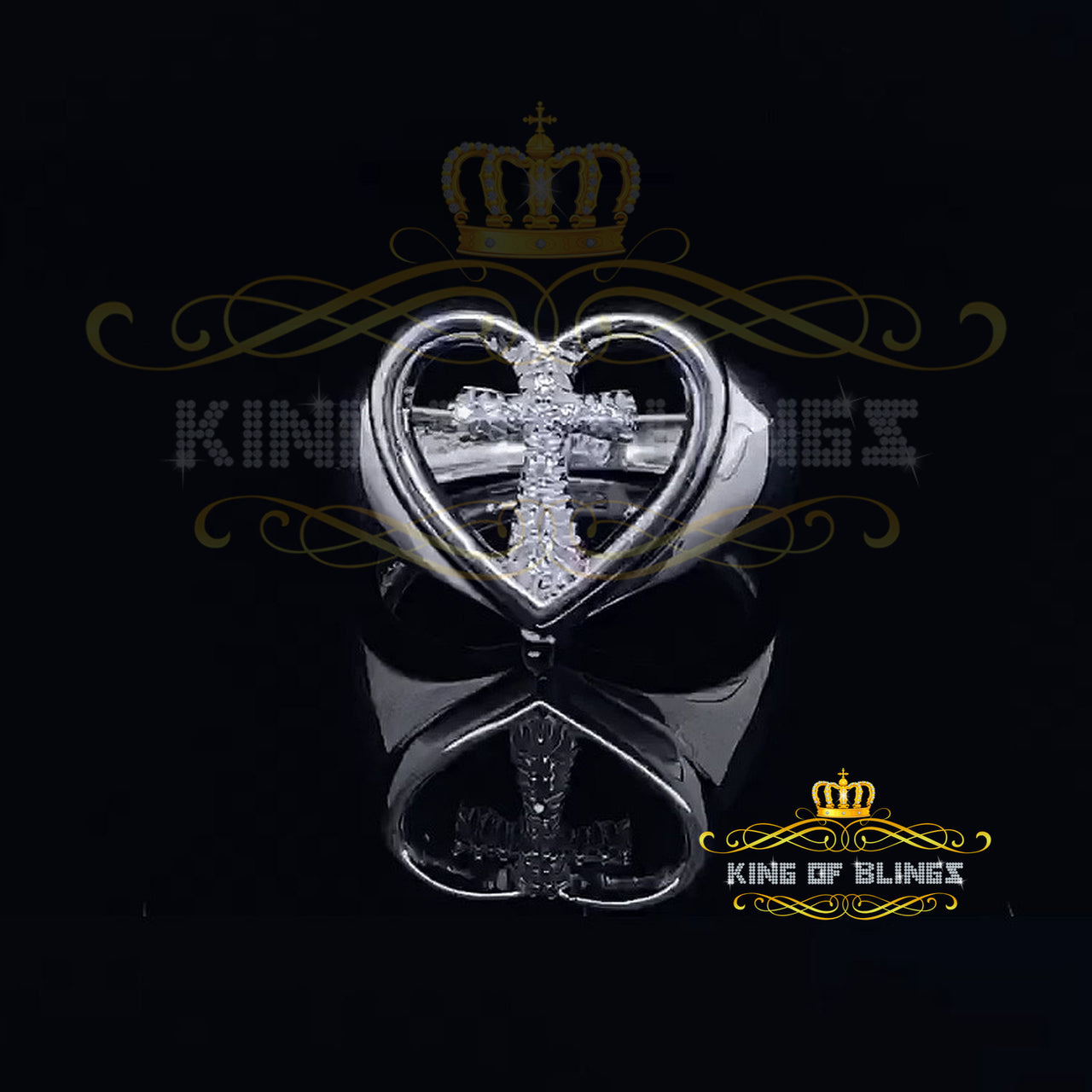 King Of Bling's925 Sterling White Silver 0.12CT CZ Promise Heart Womens Ring Size 6.5