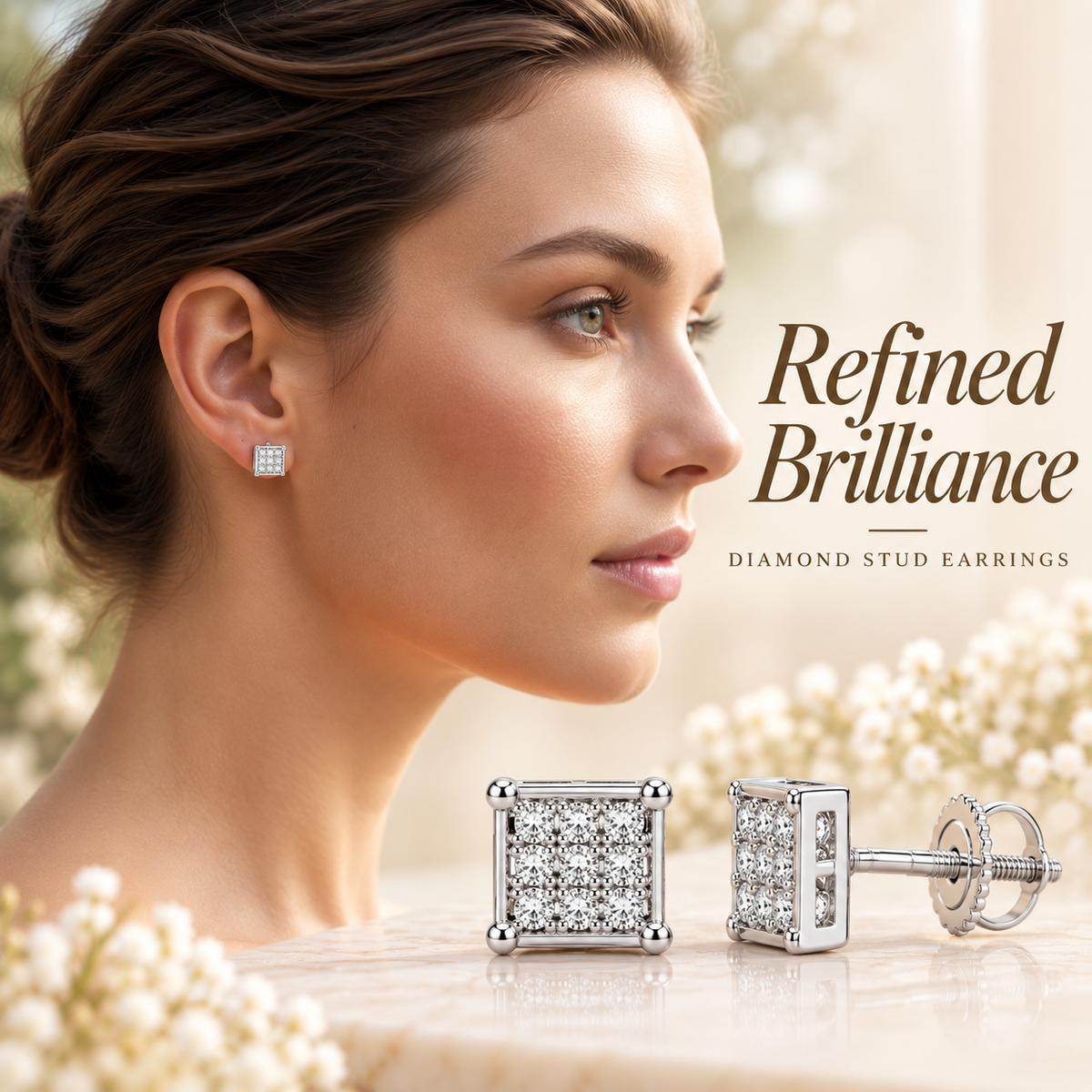 King Of Bling's 925 Sterling Silver 0.05ct Small Diamond Women's & Men's White Square Earring KING OF BLINGS