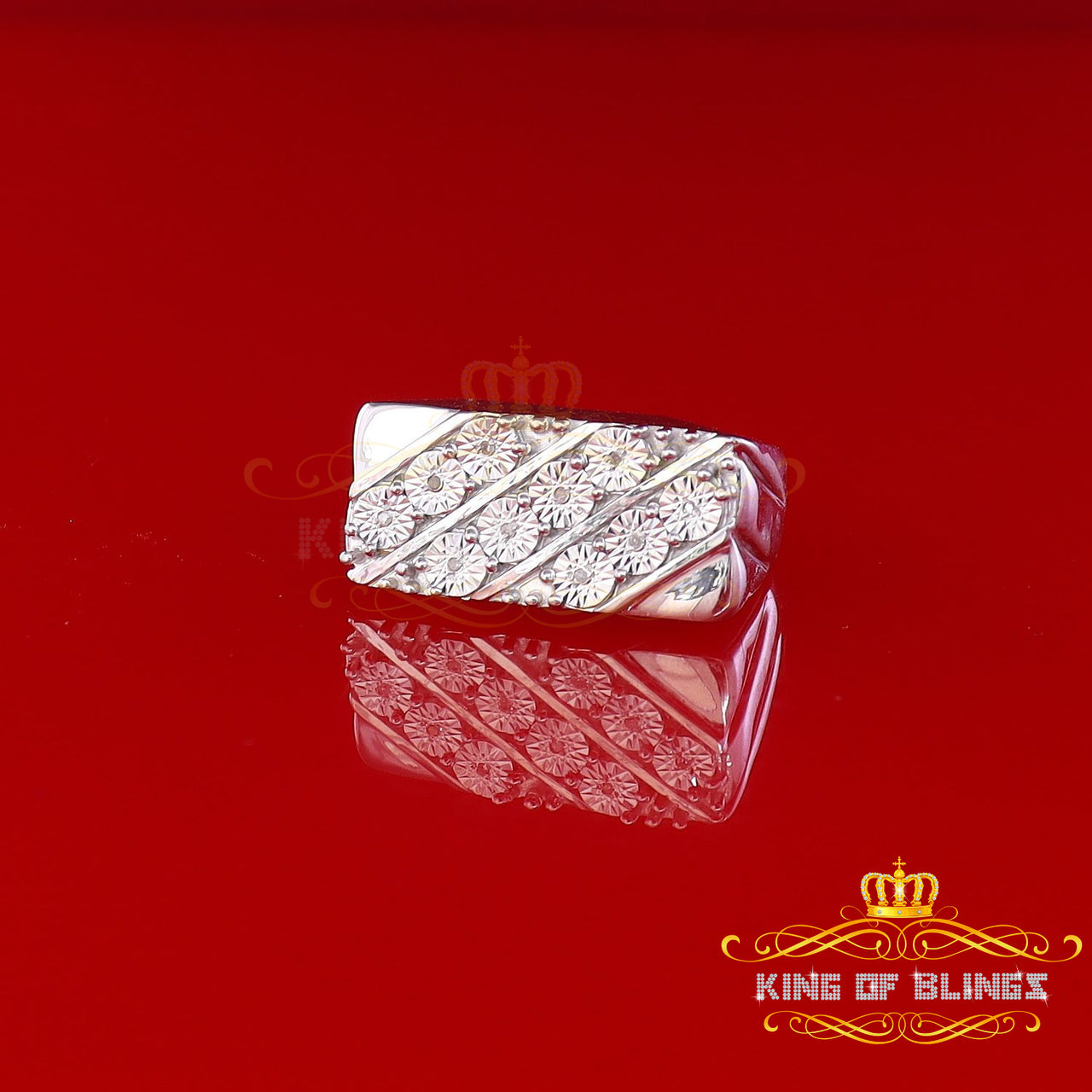 King Of Bling's 0.05CT Real Diamond 925 Silver White Rectangle Band shape with Men's Ring Sz11