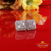 King of Bling's New Men's White 925 Silver 1.66ct VVS D Moissanite Square Stud Womens Earring KING OF BLINGS