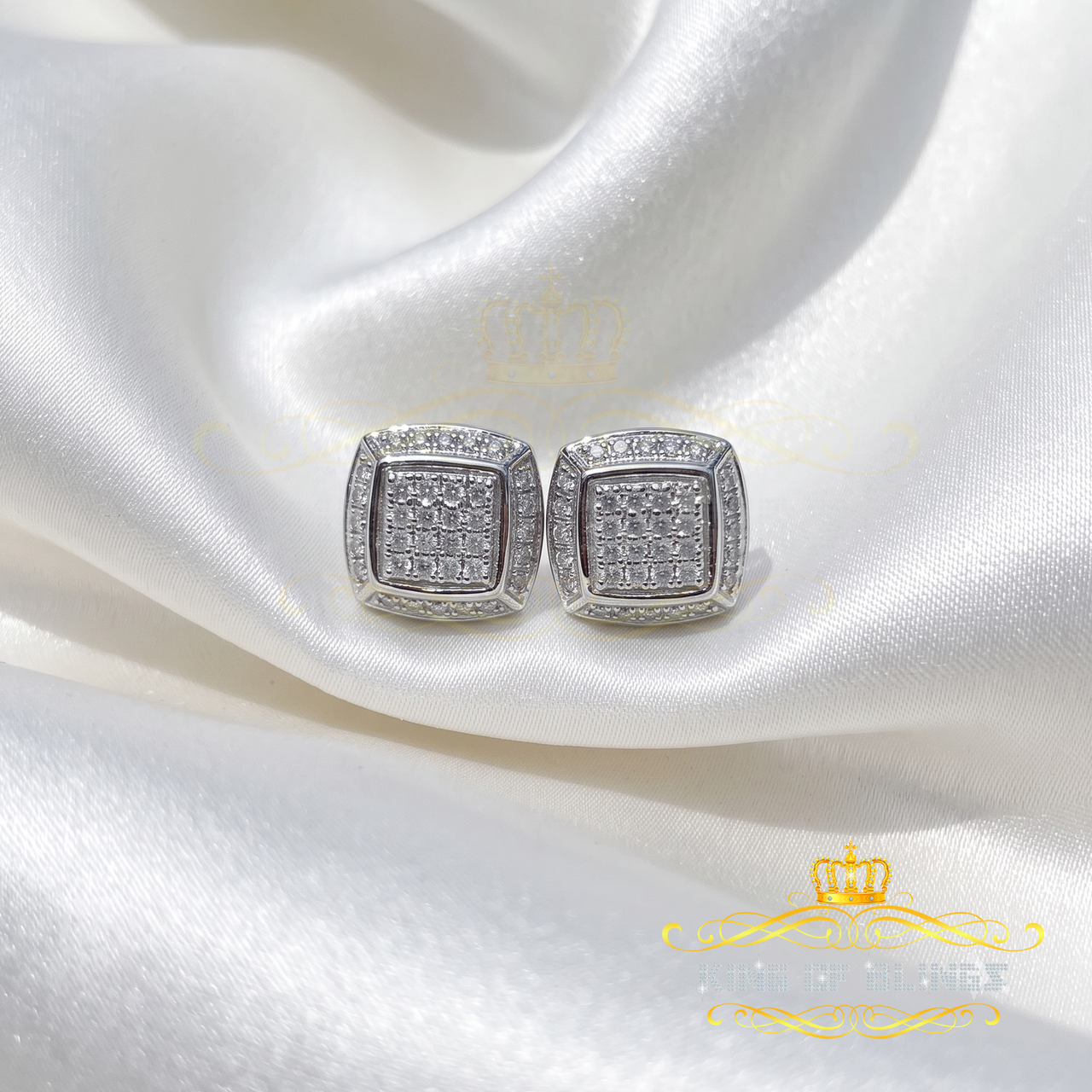 King Of Bling's 0.10ct Diamond Stud Earrings For Women White 925 Sterling Silver Stud For Men KING OF BLINGS