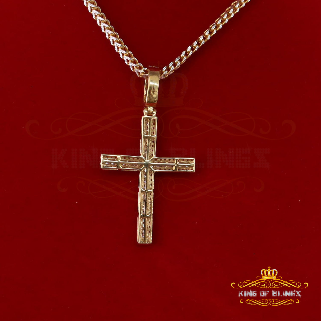 Yellow 925 Sterling Silver Cross Pendant with 2.00ct Cubic Zirconia Stone