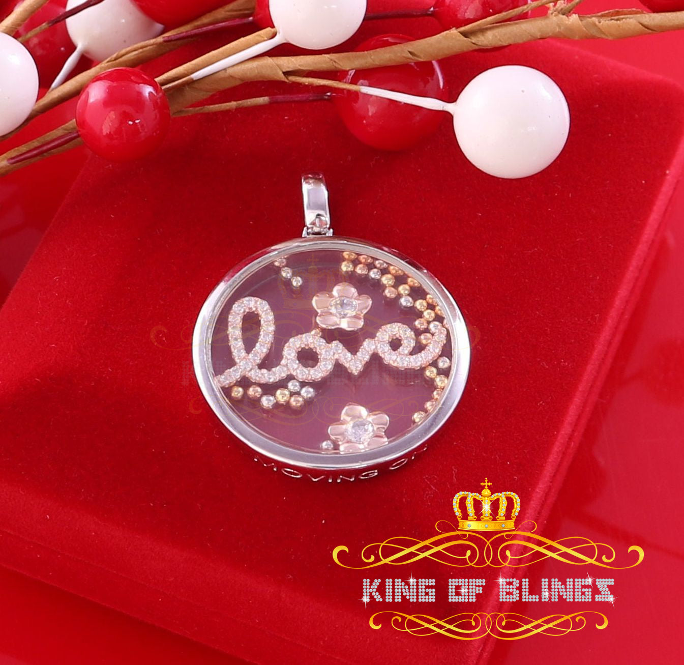 King Of Bling's Beautiful White Sterling Silver Charming LOVE Float Pendant with Cubic Zirconia KING OF BLINGS