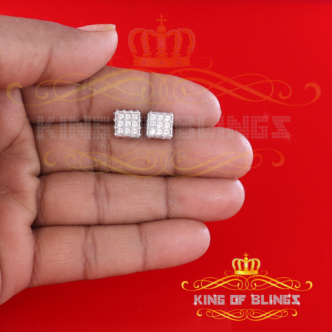 King of Blings- Hip Hop 925 White Silver 5.94ct Cubic Zirconia Women's & Men's Square Earrings KING OF BLINGS