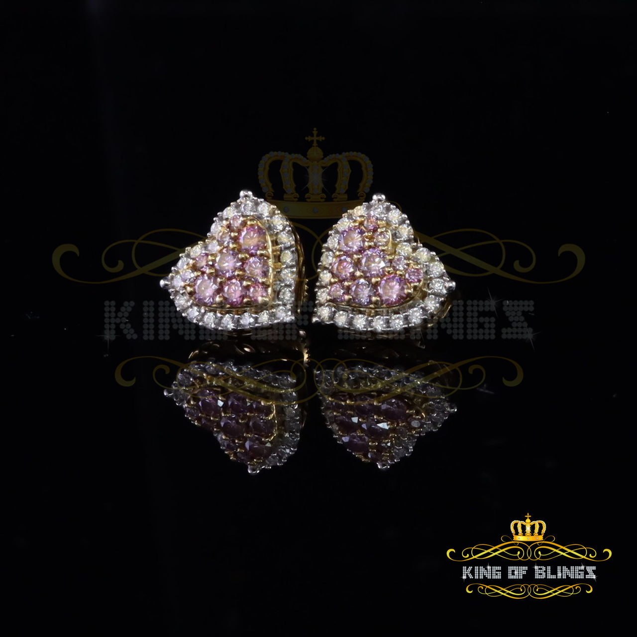 King  of Bling's New Men's/Women's 1.66 ct VVS D Pink Moissanite 925 Silver Yellow Heart Earrings