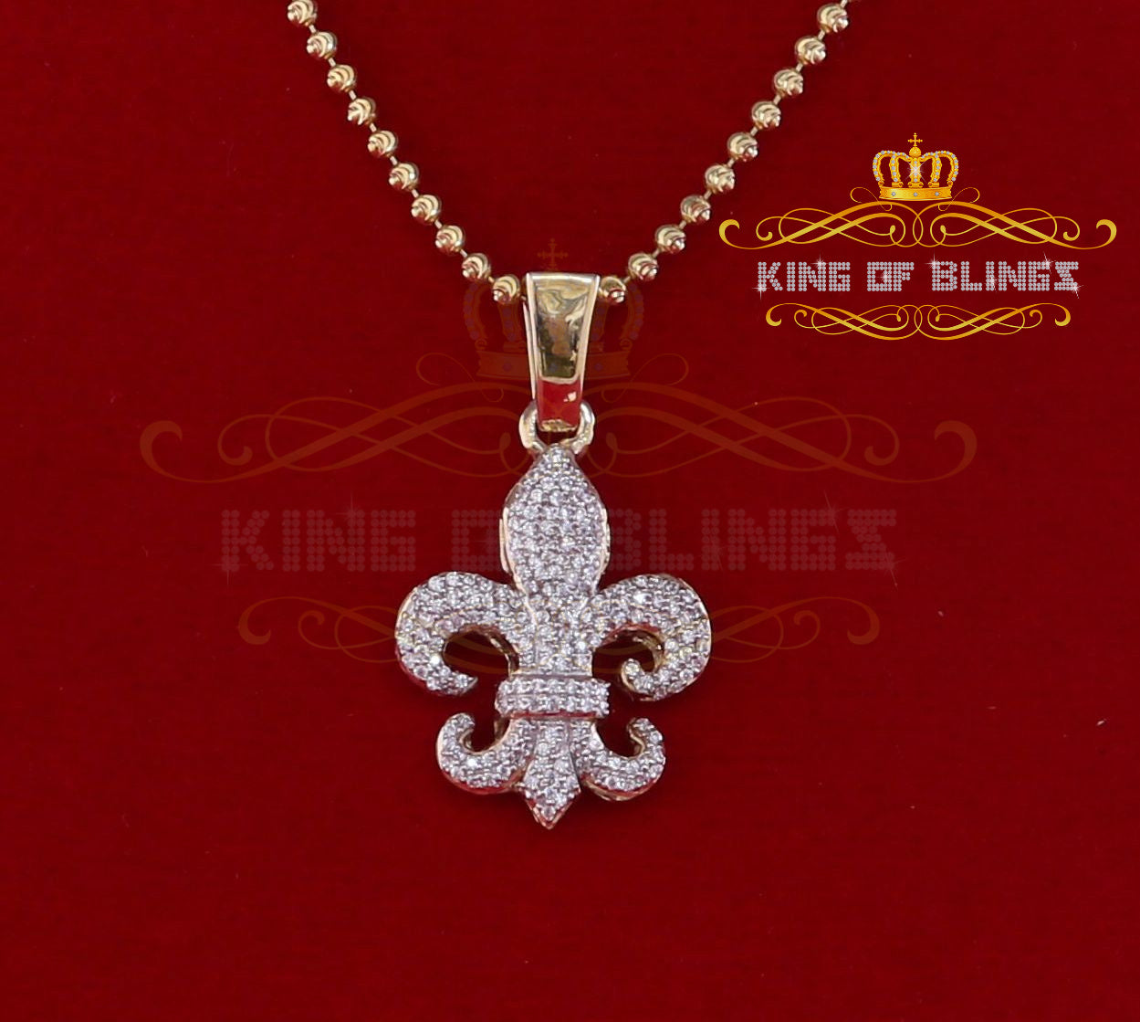 Promise Yellow Sterling Silver Fleur de Lis Pendant with 1.47ct Cubic Zirconia KING OF BLINGS