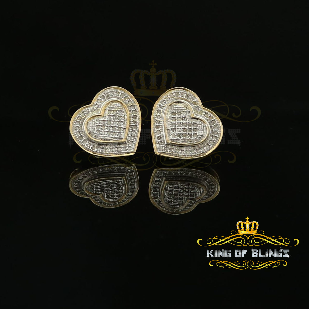 King of Blings-Aretes Para Hombre Heart 925 Yellow Silver 0.30ct Diamond Women's /Men's Earring