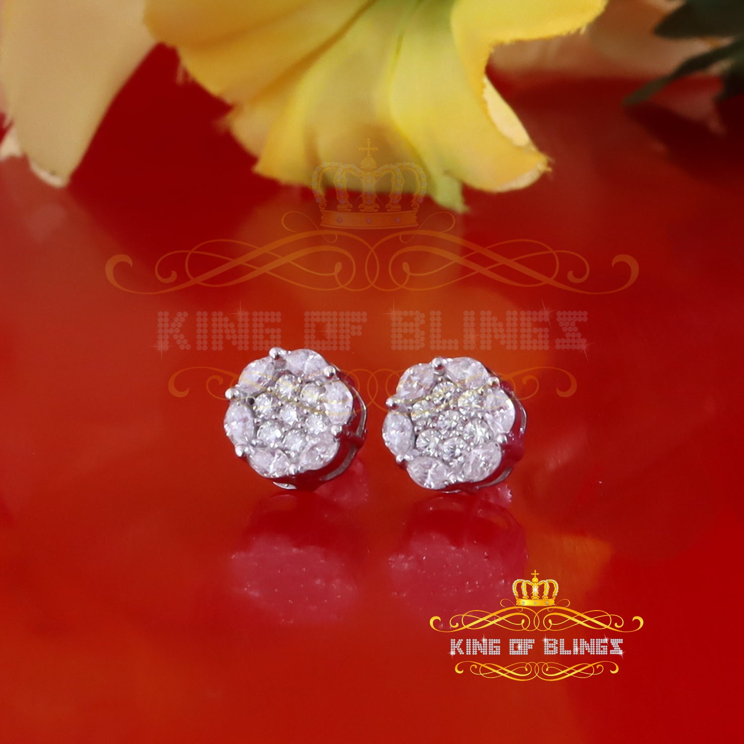 King of Bling's 1.00ct moissanite White flower 925 Silver Women'sMarquise Stud Earrings VVS' D KING OF BLINGS