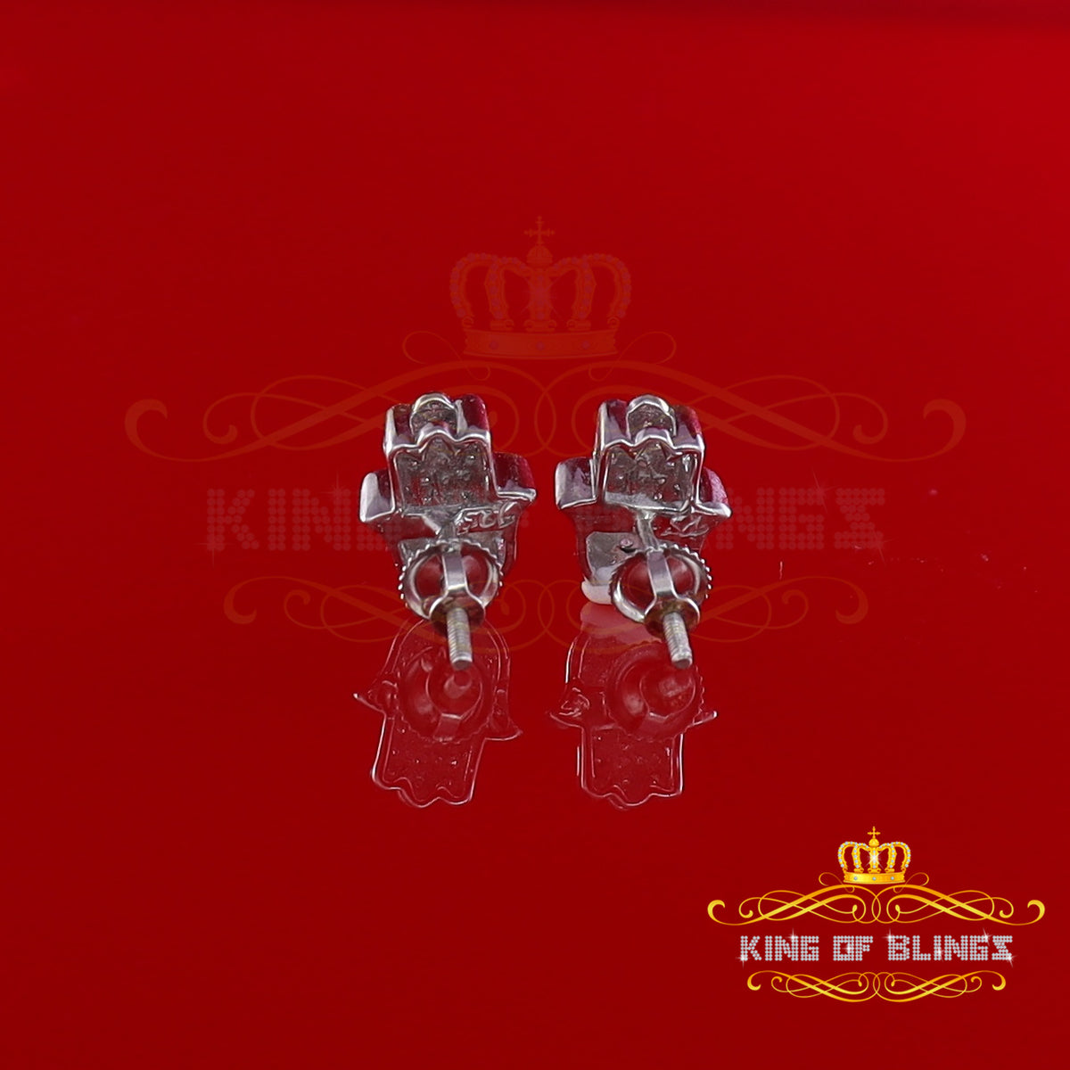 King Of Bling's Stud 925 White Sterling Silver 0.15ct Diamond Women's & Men's Hamsha Earrings KING OF BLINGS