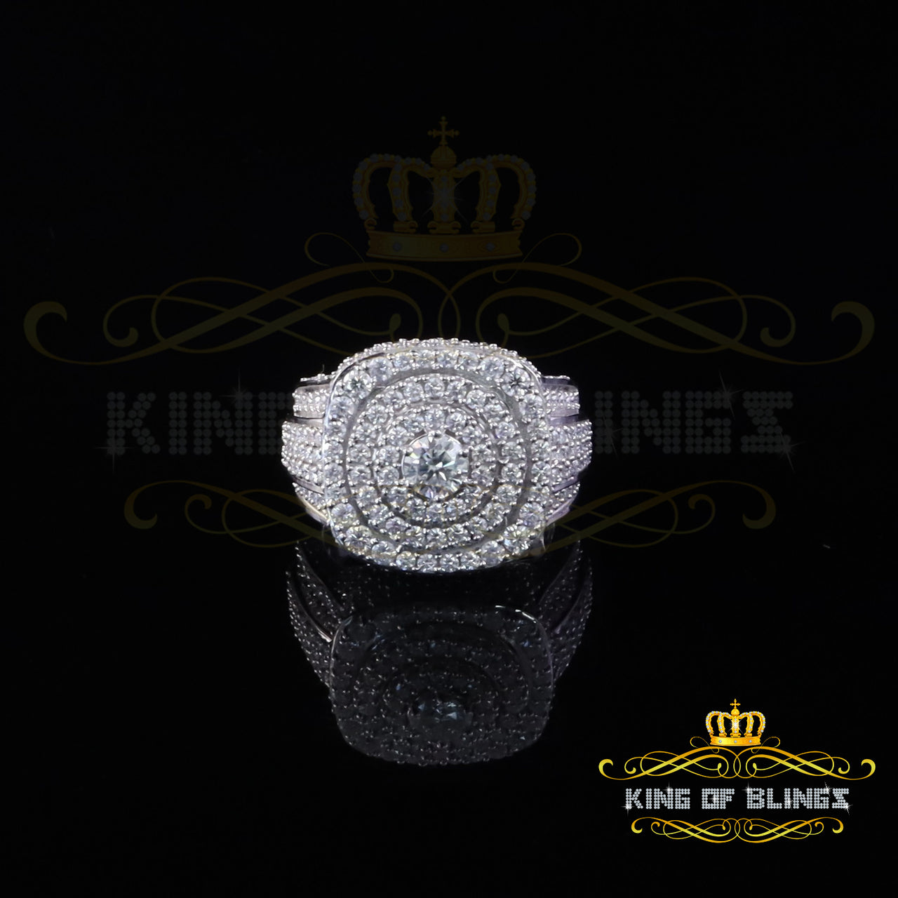 King of Bling's White Sterling Silver 6.50ct VVS 'D' Moissanite Round Rings Size 10 Men's/Womens King of Blings