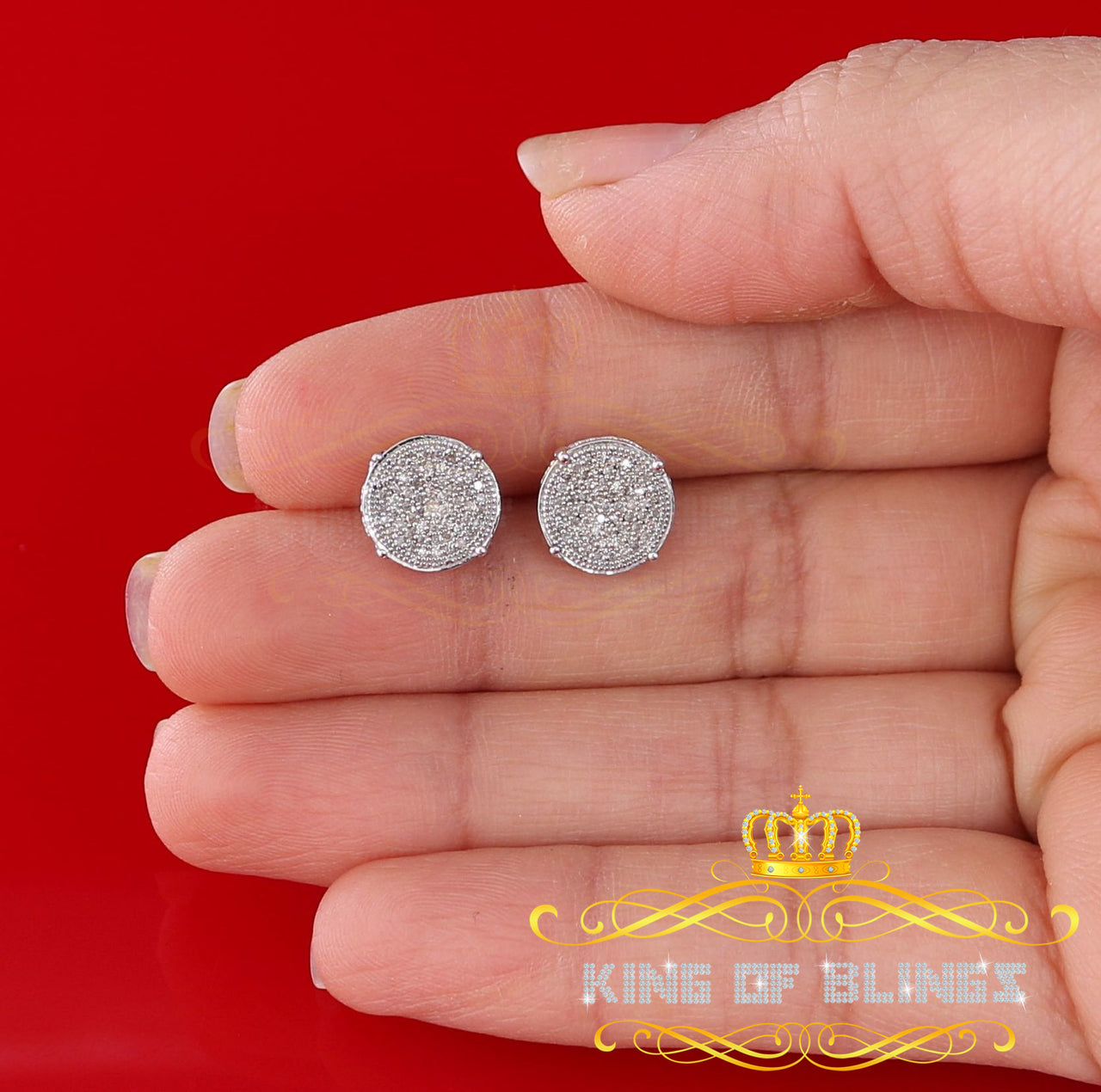King Of Bling's 925 Sterling Silver 0.30ct Diamond For Women's/ Men's White Stud Round Earrings