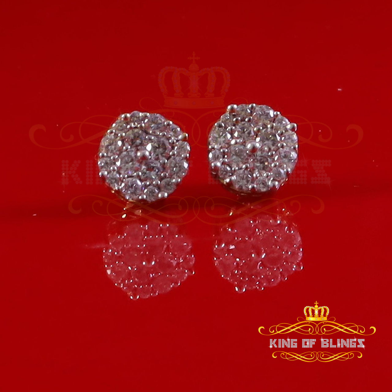 King of Bling's Aretes Para Hombre 925 Yellow Silver 2.48ct Cubic Zirconia Round Women's Earring