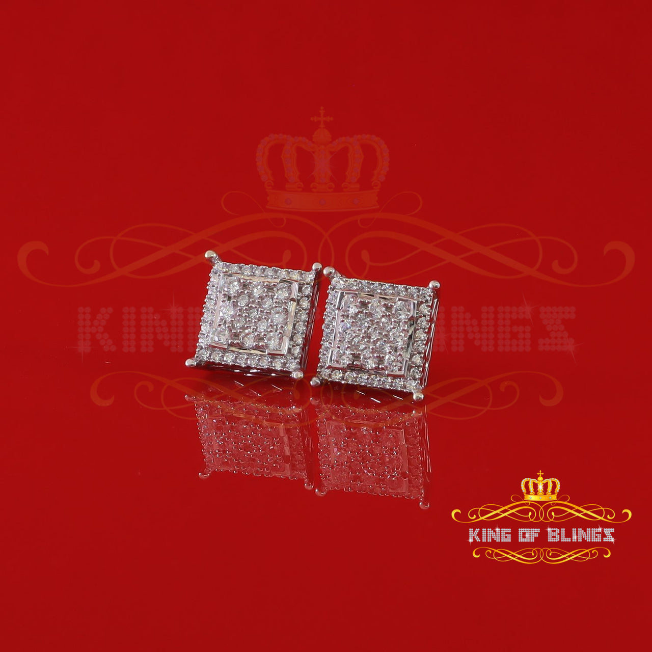 King of Bling's Hip Hop 925 White Sterling Silver 2.73ct Cubic Zirconia Women's Square Earrings