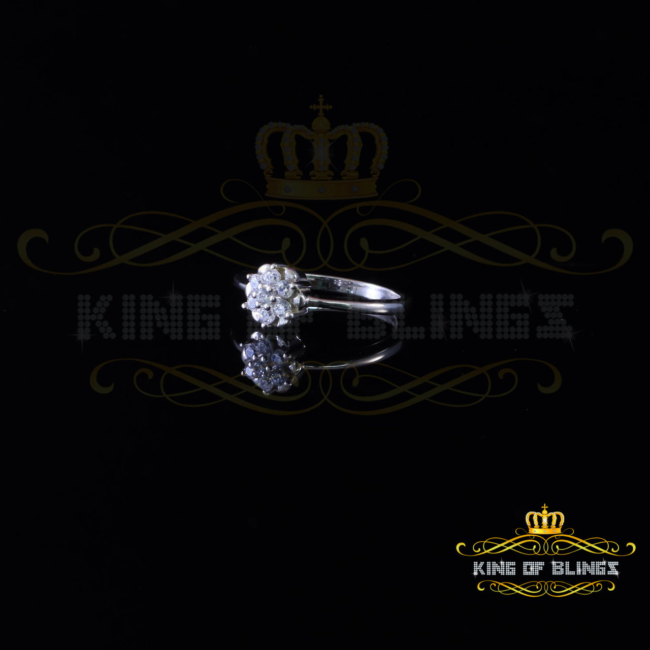 King Of Bling's925 Sterling White Silver 0.50ct Cubic Zirconia Flower Fashion Women's Ring SZ 6