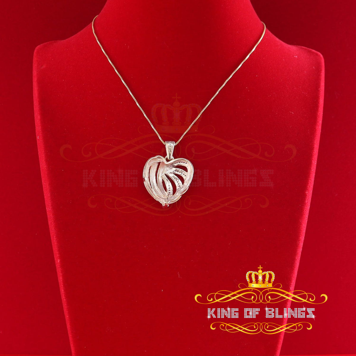 King Of Bling's Real 0.12ct Diamond 925 Sterling Silver HEART Charm Necklace Yellow Pendant KING OF BLINGS