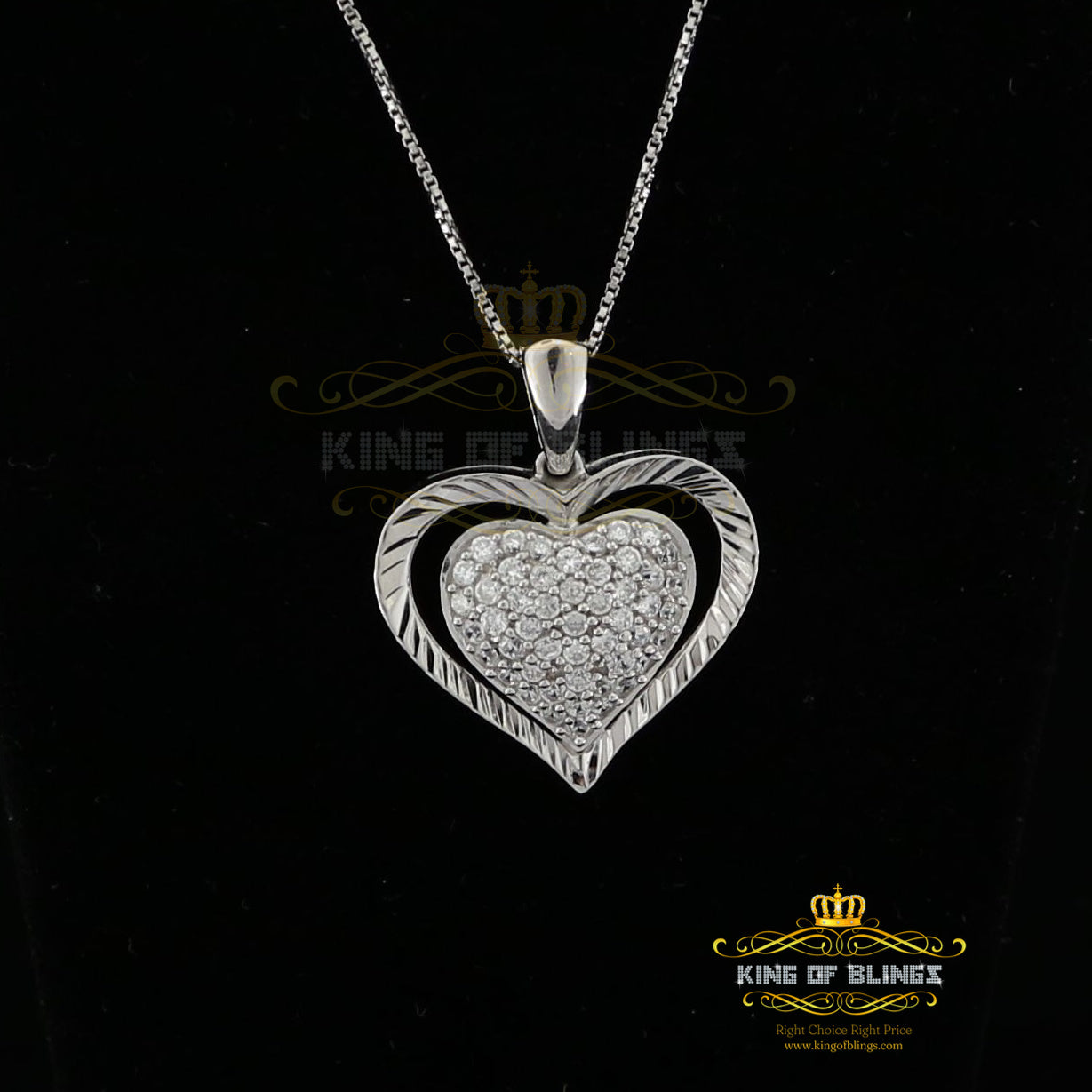 King Of Bling's Fancy Special 925 Sterling Silver Heart White Pendant with 0.49ct Cubic Zirconia KING OF BLINGS