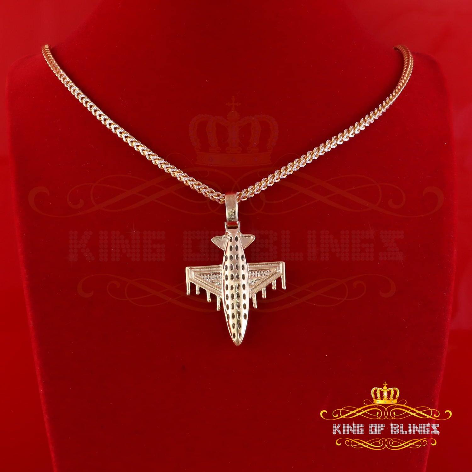 King Of Bling's 925 Sterling Silver Yellow Airoplane Pendant 0.33ct Genuine Diamond Stones King Of Blings