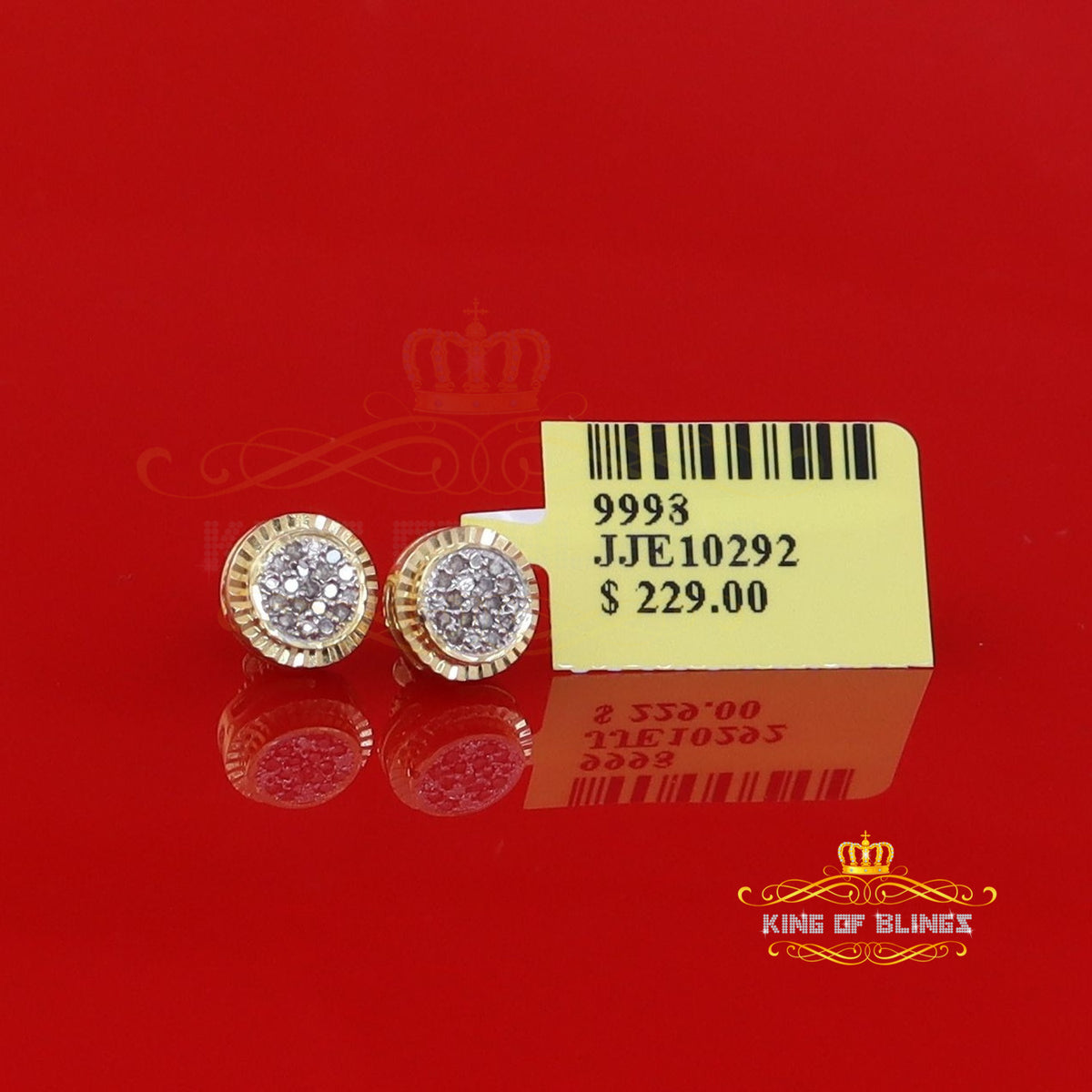 King Of Bling's 925 Sterling Yellow Silver 0.10ct Diamond For Women's & Men's Round Earrings KING OF BLINGS