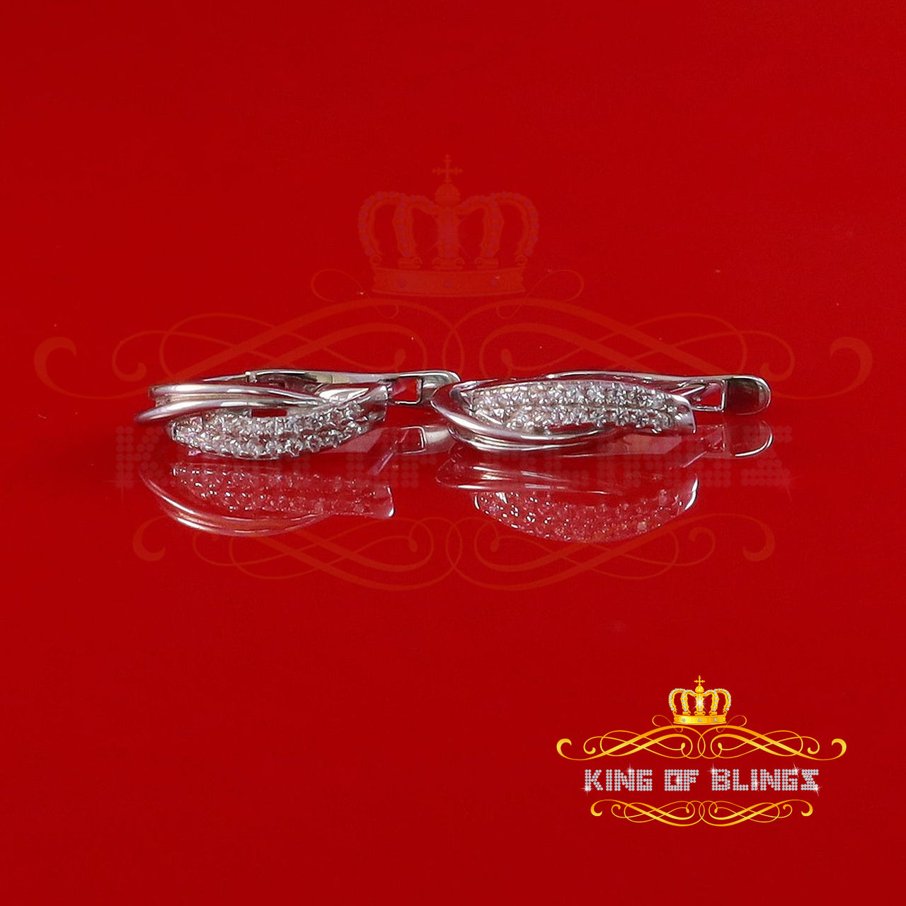 King of Bling's white Gold 925 Sterling Silver Mens Hip Hop Iced 2 row Huggie Hoop Earrings