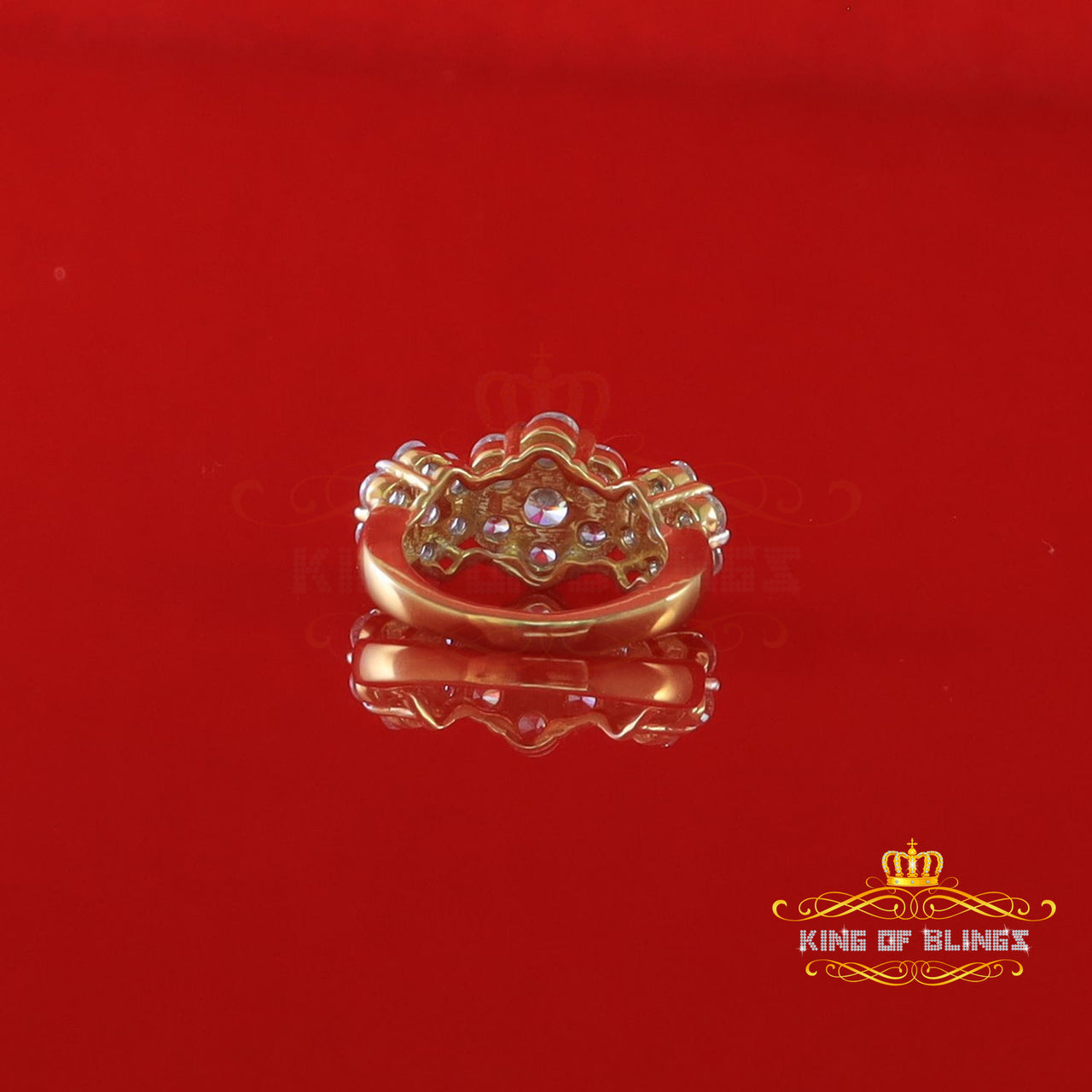 King Of Bling's 925 Sterling Yellow Silver CZ 5.50ct Flower 7 stone Set Women's Ring SZ 6.50