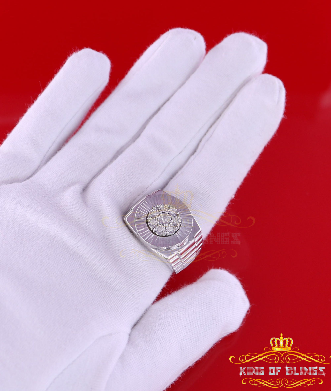 King Of Bling's 925 Sterling Silver 0.15 CT Real Diamond Men's Wide Band Style White Ring Size 9