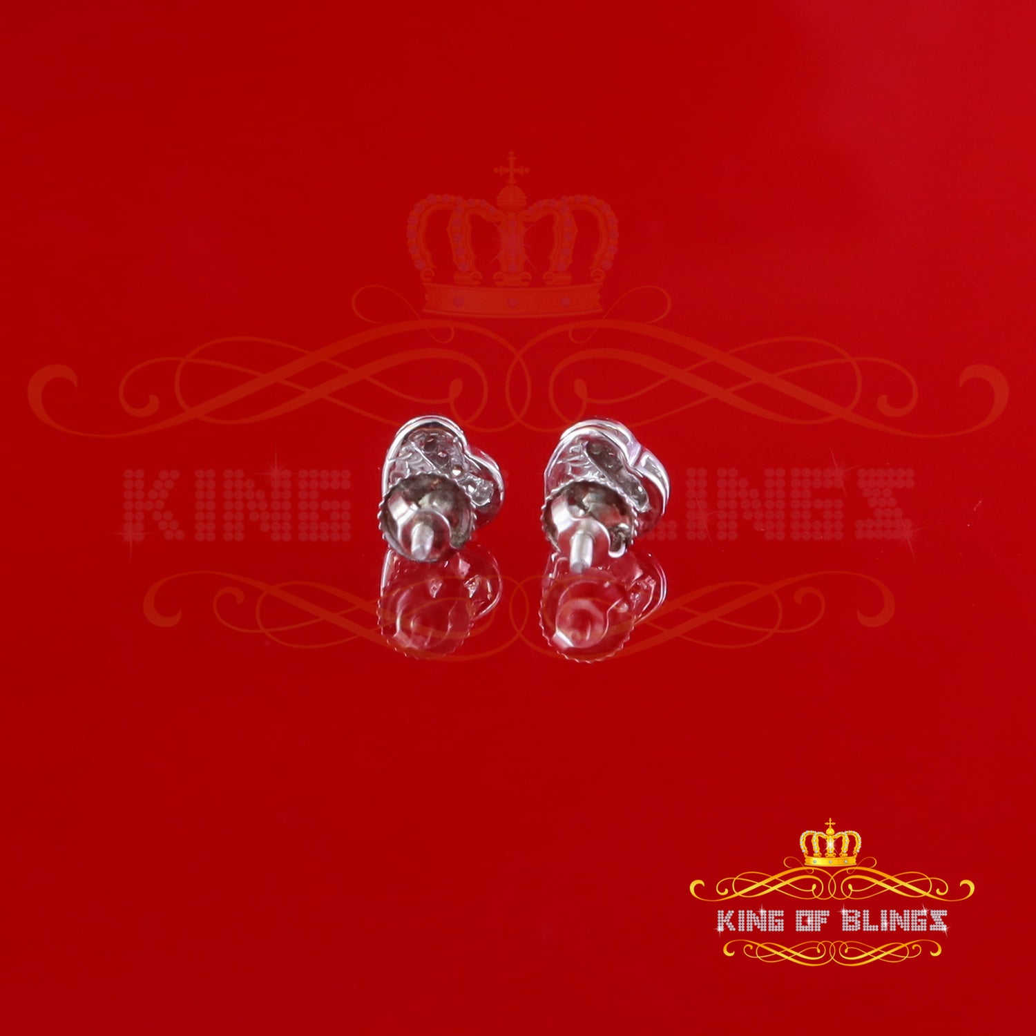 King Of Bling's Aretes Para Hombre Heart 925 White Silver 0.08ct Diamond Women's /Men's Earring KING OF BLINGS