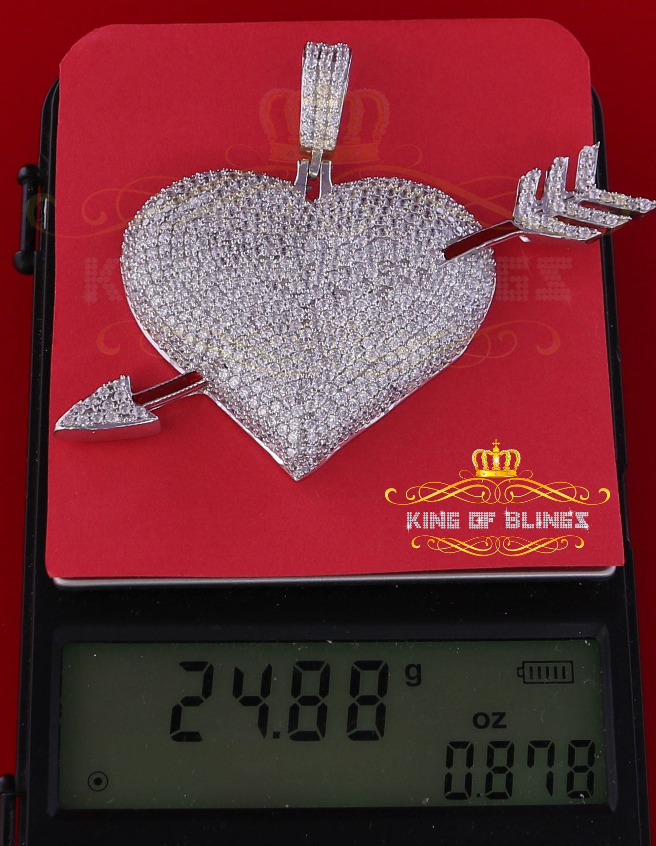 White Special Heart arrow Shape Sterling Silver Pendant 13.58ct Cubic Zirconia KING OF BLINGS