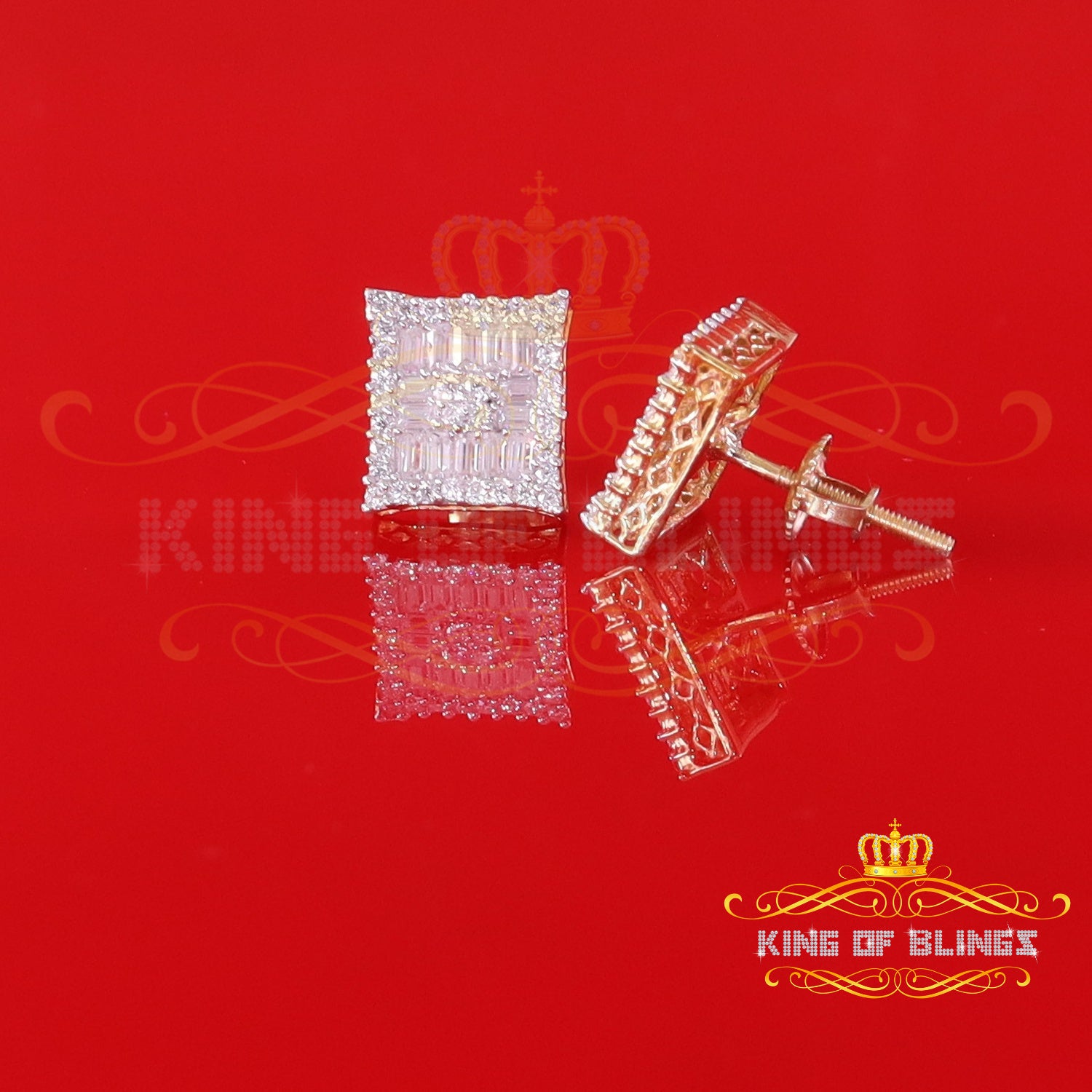 King  of Bling's Men's/Women's 925 Silver Yellow 1.00ct VVS 'D' Moissanite Baguette Stud Earrings KING OF BLINGS