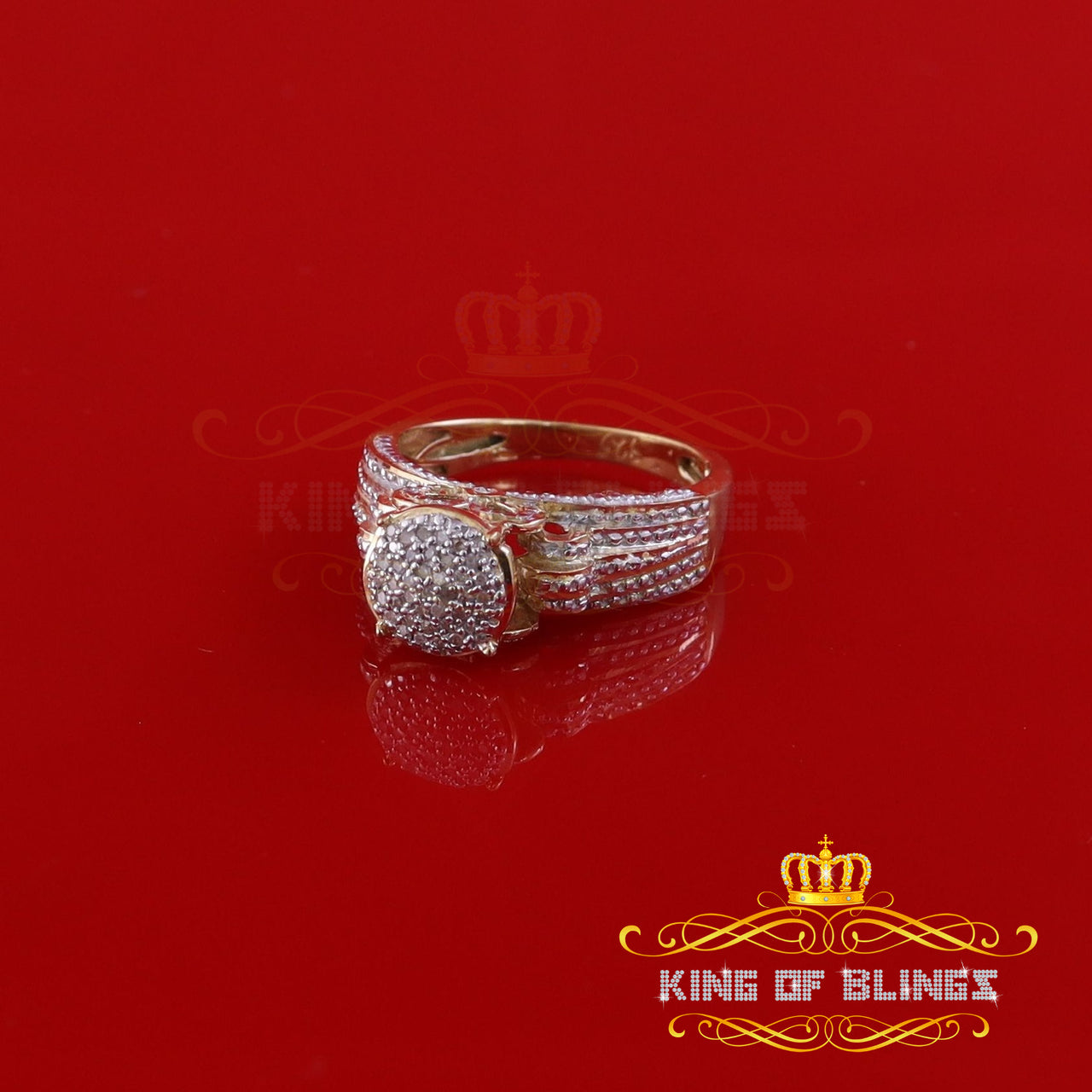 King Of Bling's 0.10CT Real Diamond 925 Sterling Yellow Silver Fashion Round Womens Ring Size 7