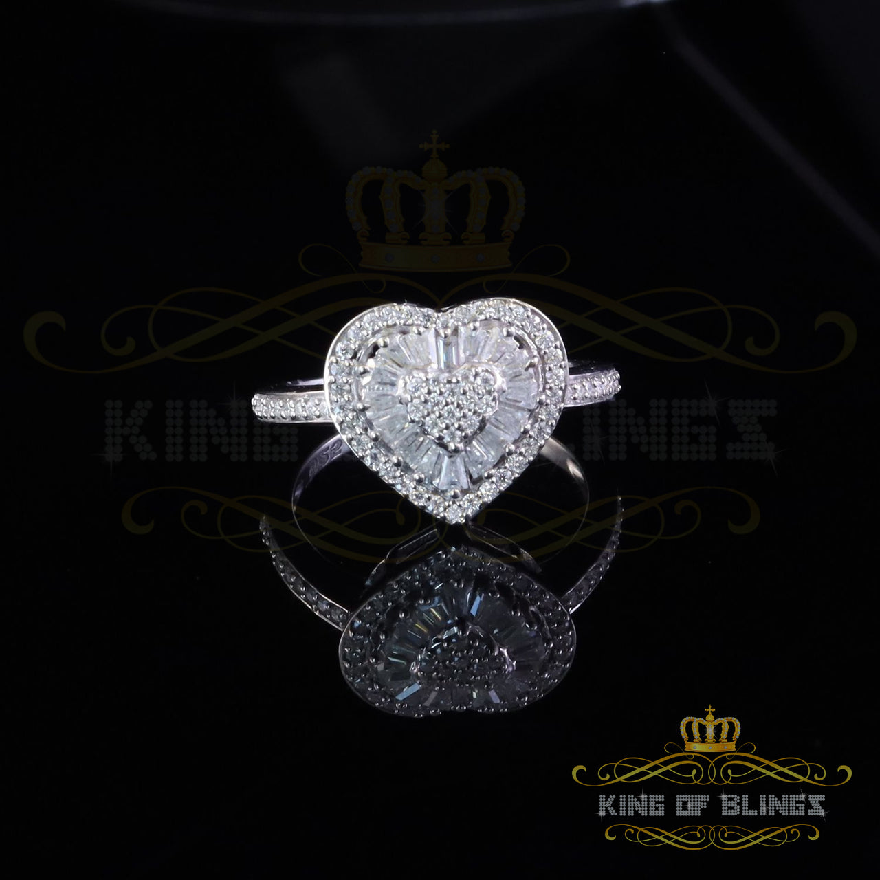 King of Bling's Womens 925 Sterling Silver White 1.00ct VVS 'D' Moissanite Heart Rings Size 7