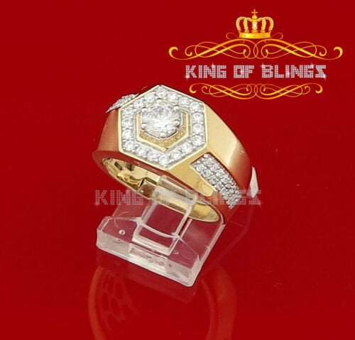 King Of Bling's 925 Yellow Silver Cubic Zirconia 2.50ct Men's Adjustable Ring From Size 8 to 10 KING OF BLINGS