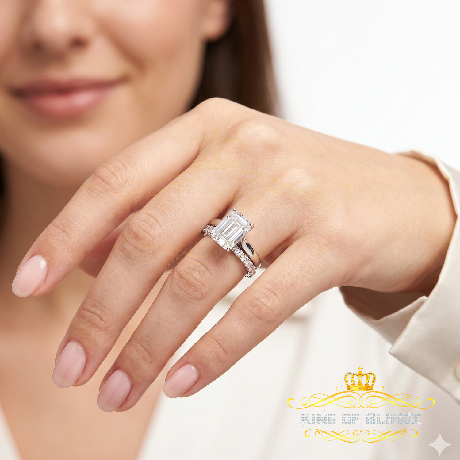 King of Bling's White 5.00ct Moissanite Sterling Silver Mens/Women Bridal Rings Rectangle Size 8 KING OF BLINGS