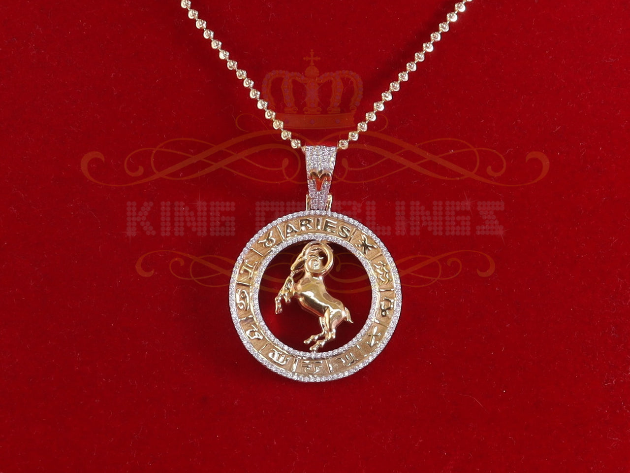 1.77ct Cubic Zirconia Sterling Yellow Silver ARIES Pendant For Men's & Women's KING OF BLINGS