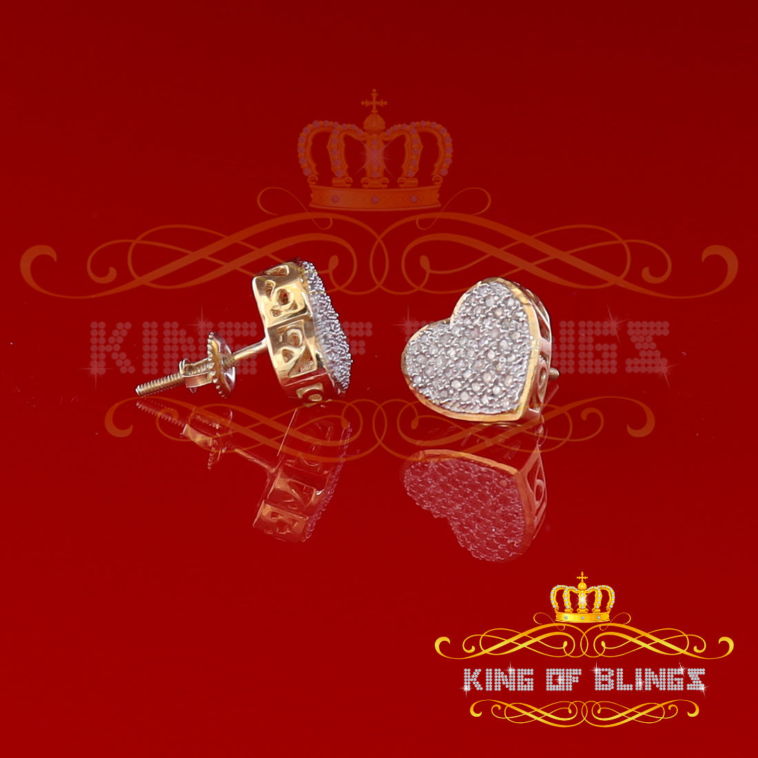 King of Blings-Aretes Para Hombre Heart 925 Yellow Silver 0.20ct Diamond Women's /Gents Earring KING OF BLINGS