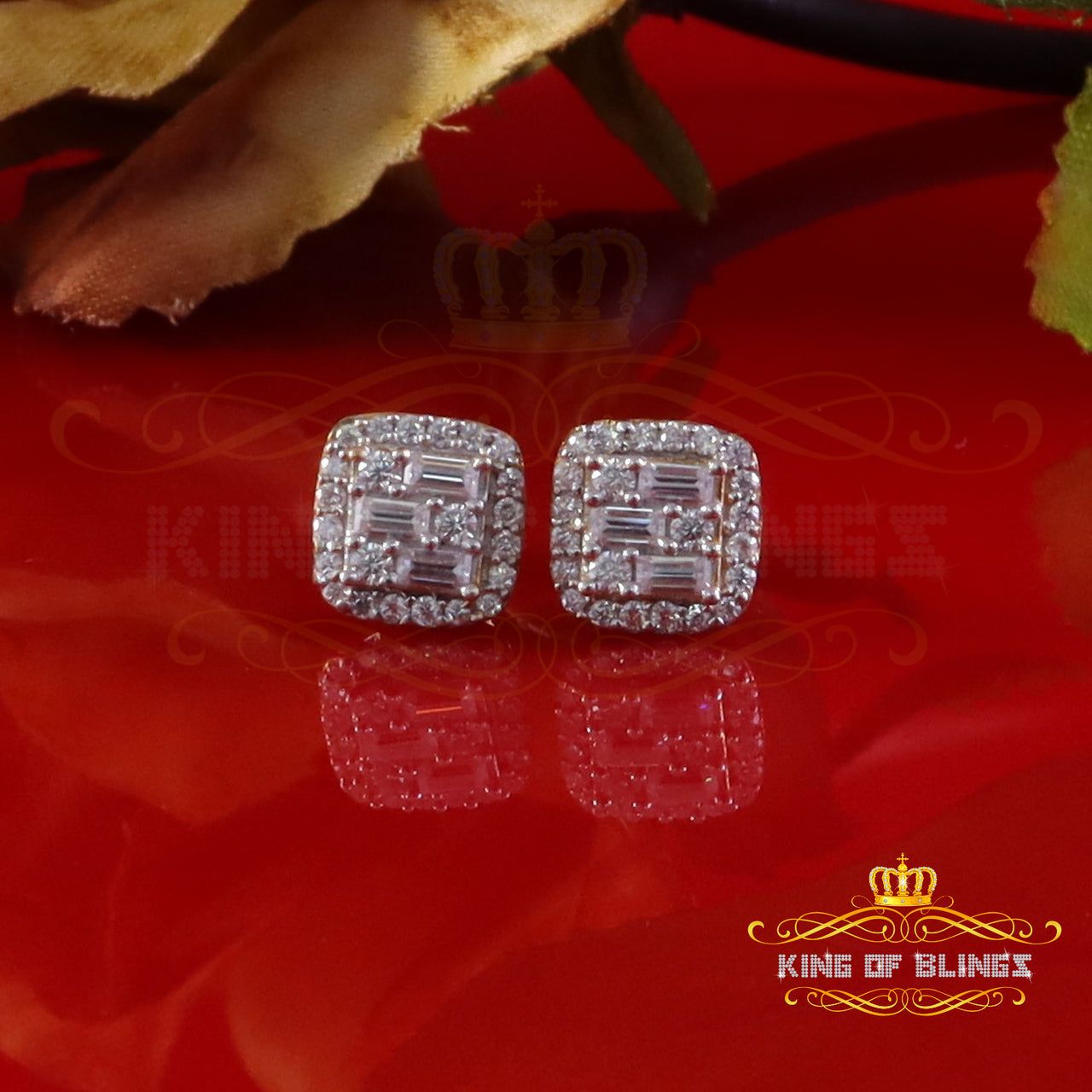 King  of Bling's Yellow Silver 0.75ct VVS 'D' Baguette Moissanite Men's/Womens 925 Stud Earrings KING OF BLINGS